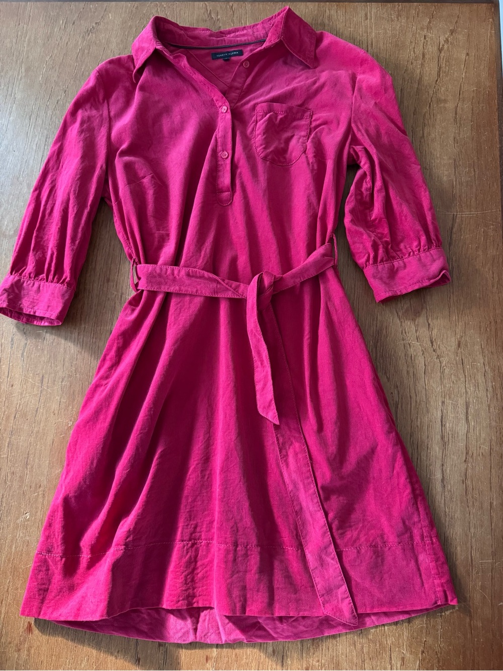 Tommy Hilfiger Fall 2008 Sample Fuchsia Corduroy Shirt Dress 8